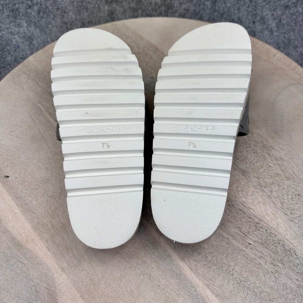J/Slides NYC Rollie Grey Leather Woven Espadrille Platform Slides Womens 7.5 - Picture 4 of 14